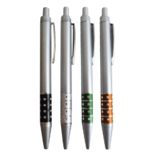 Lapicero plástico retractil con toques plateados y de color