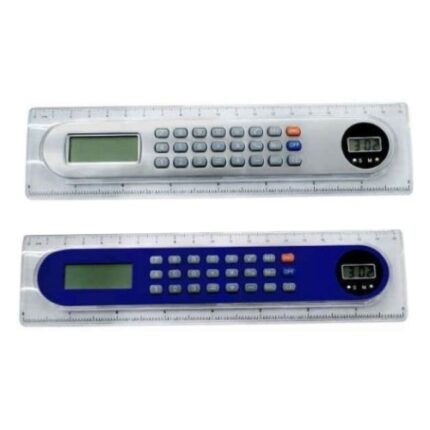 Calculadora con regla de plástico de 20 cm y reloj a pilas