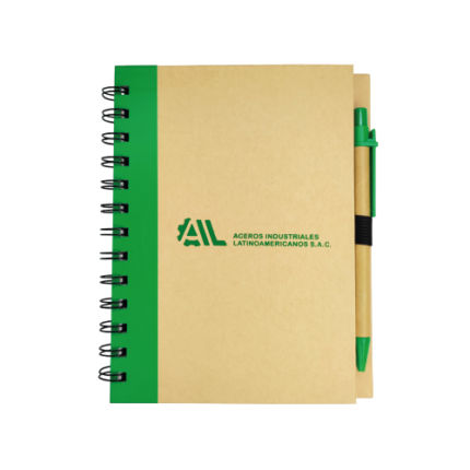 Libreta anillada de 60 hojas mas lapicero ecológico. Medida 13 x 18 cm